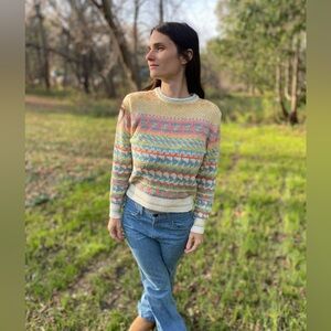 Vintage 80s pastel coquette preppy girly geometric crewneck sweater